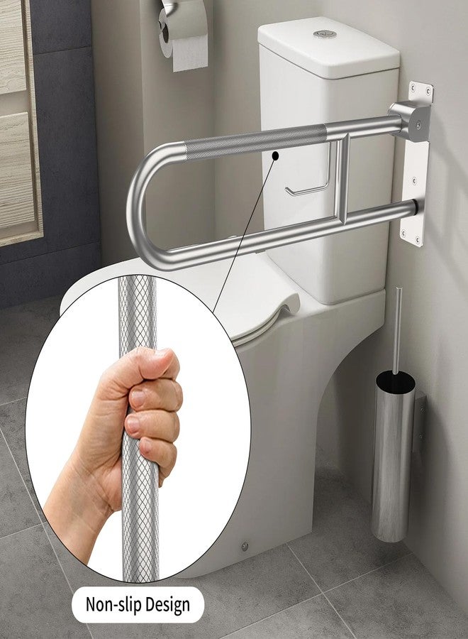 YuanDe Toilet Grab Bar 30.3 Inch, YuanDe Brushed Nickel Anti-Slip Support Rail, U Shaped Flip-Up Grab Bar with Paper Holder, Stainless Steel Knurled Handicap Safety Handrails for Disabled Elderly Pregnant - Image 4